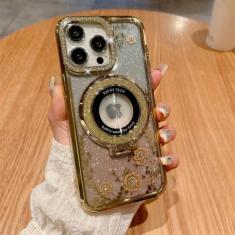 Suporte caso luxo flor glitter diamante para iphone 14 11 12 15 13 pro max 14 15plus caso capa à prova de choque, ouro, para iphone 14