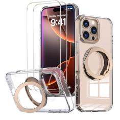 Capa para iPhone 16 Pro Max com suporte invisível, compatível com MagSafe [não amarelo] com 2 películas protetoras de tela, proteção de nível militar, capa transparente para iPhone 16 Pro Max de 6,9