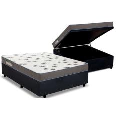 Cama Box Baú Casal: Colchão Espuma Ortobom D33 Light Saúde + Base crc Suede Black(138x188)