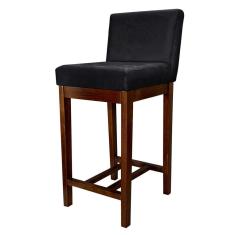 Banqueta Média Estofada com Encosto Lisboa Madeira Capuccino Suede Preto CCS