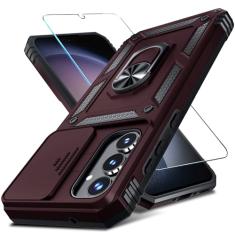 Janmitta Capa para Samsung Galaxy A35 5G embutida capa de lente de câmera deslizante + protetor de tela + suporte de anel de dedo, capa protetora de telefone de corpo inteiro resistente à prova de