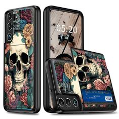 RAUEDWDJS Capa carteira para Samsung Galaxy S22 Plus 2022, Galaxy S22+ Plus de 6,6 polegadas com compartimento para cartão, TPU macio híbrido de camada dupla e policarbonato rígido à prova de choque