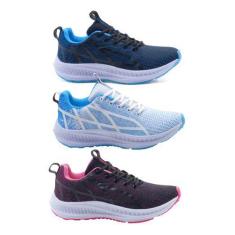 Tênis Feminino  Academia Leve Confortável Kit 3 Unid - Dix, 35, P, Cel