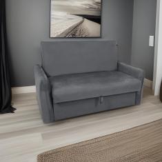Sofá Cama Para Sala De Estar Zaia Com Baú Veludo Matrix - Chumbo Chumbo