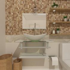 Combo 2 em 1 gabinete de vidro 60cm ac com cuba oval + torneira algarv