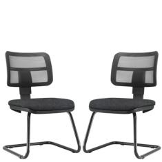 Kit 02 Cadeiras de Escritório Recepção Fixa Zip L02 Linho Chumbo - Lyam Decor