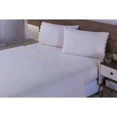 Jogo Lençol 4 Peças Cama Viúva Percal 200 Fios Bordado Palha - Thais E