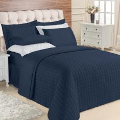 Kit Top Line Cobre Leito Queen 180 Fios + Jogo De Lençol - 7 Peças Marinho