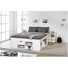 Cama Casal Multifuncional Madeira Maciça 6 Gavetas Charme Inter Link Branco Lavado