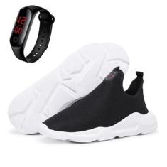 Kit Tenis Esportivo Calce Facil Masculino Academia Com Relogio Digital-Masculino