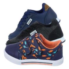 Kit 3 Pares de Tenis Infantil Menino Dinossauro e Jogging Escolar-Masculino