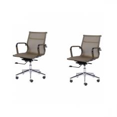 Kit 2 Cadeiras Office Eames Tela Baixa Giratória OR Design Cobre/Cromado