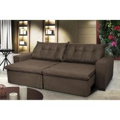 Sofá Austrália 2,32 Mts Retrátil, Reclinável Com Molas E Pillow No Assento Tecido Suede Café
