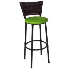 Banqueta Alta Preta Junco Argila com Assento Verde Fortmix