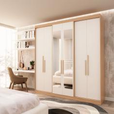 Guarda Roupa Casal 6 Portas Lugano com Espelho Cedro/Off White