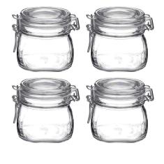 Jogo com 4 Potes de vidro com tampa hermético de 500ml Fido Rocco Bormioli