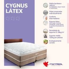 Cama Box Casal 138x188x59cm Latex Cygnus Tecido Suede Tabaco, Malha 340g Branca