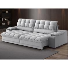 Sofá com Porta Copos e Carregador USB Ret Rec Luke 2,50m Linho Soft - NETSOFAS