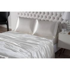 Lençol 4 Peças Casal Queen Pérola Seda Lençol Elástico