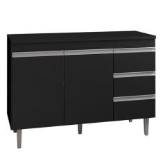 Balcão de Cozinha Andréia com Tampo 120 cm Preto Fosco - AJL - AJL Móv