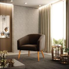 Poltrona Stella Suede Pés Palito Castanho D03 - D'Rossi, Marrom