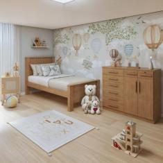 Quarto Infantil com Cama Solteiro Athenas e Cômoda 8 Gavetas 2 Portas 