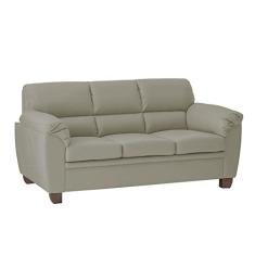 Sofá 3 Lugares Sala de Estar Pés em Madeira Nauru Couro Avelã - Gran Belo