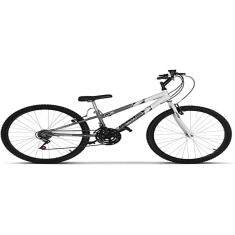 Bicicleta de Passeio Ultra Bikes Esporte Bicolor Rebaixada Aro 26 Reforçada Freio V-Brake – 18 Marchas Cinza Fosco/Branco