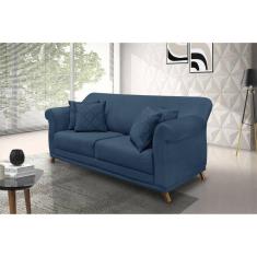 Sofá 2 Lugares 160cm Veludo Arras Spezzia Decor Azul Marinho