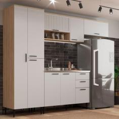 Cozinha Modulada 4 Peças 9 Portas 2 Gavetas Amália  Aveiro Oak /Cinza urbano