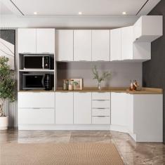 Cozinha Modulada 7 Peças com Tampo 3 Aéreos 3 Balcões e Torre Quente Ipanema Cabecasa Madeiramadeira Branco