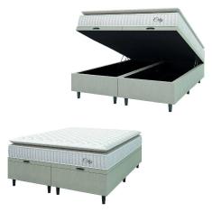 Cama Box Baú Colchão Casal Queen Molas Ensacadas City Pillow Top 158x198x64cm Branco / Bege Hellen - Suporta até 110kg por Pessoa