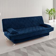 Sofá Cama 3 Lugares Polaris Retrátil Veludo  Azul - Viero Móveis
