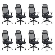 Kit 8 Cadeiras para Escritório Genebra Presidente com Nr17 Preto