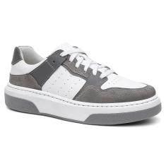 Tênis Masculino Couro Casual Fechamento Cadarço Moderno-Masculino