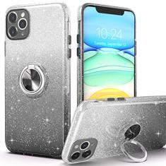 PeeTep Capa para iPhone 11 Pro Max, capa fina brilhante com suporte de anel de 360°, suporte magnético para carro, absorção de choque, capa resistente para iPhone 11 Pro Max de 6,5 polegadas para