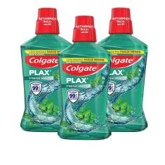 Kit Enxaguante Bucal Colgate Plax Fresh Mint 500ml Leve 500ml Pague 350ml com 3 unidades