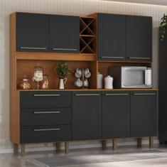 Armário para Cozinha 7 Portas 3 Gavetas com Balcão e Porta Garrafas Aj