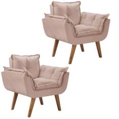 Kit 2 Poltronas Opalla Pés Palito 1 Lugar D Salla Suede, Cappuccino