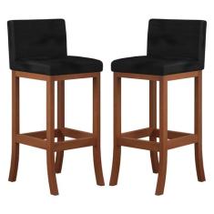 Kit 2 Banquetas Alta Encosto Estofado 38x100 Cm Espanha Madeira Maciça