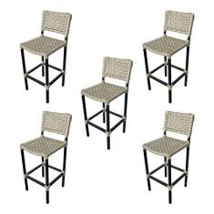 Kit 5 Banquetas Premiuim Assento Curvo França em Aluminio e Corda Naút