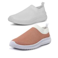 Kit 2 Pares de Tenis Meia Sapato Feminino Rosa e Branco - J. REI CALÇA