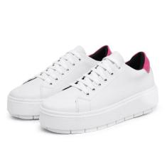 Tênis Feminino Casual Plataforma Flatform Branco Traseirinha Pink - My