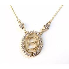 Colar Inicial Letra B Cristal Folheado a Ouro 18k