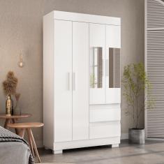 Guarda Roupa De Solteiro Argentina Com Espelho 4 Portas Linhamobília Branco