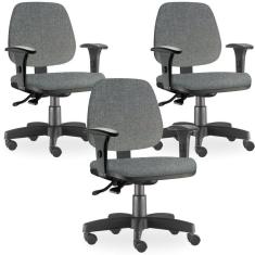 Kit 03 Cadeiras De Escritório Giratória Job Cinza Escuro