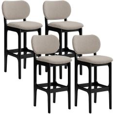 Kit 4 Banquetas Alta Bar Cozinha Betta L02 Preto Linho Bege