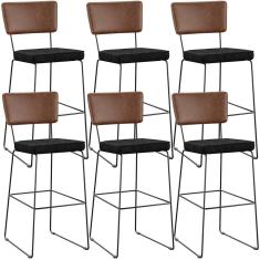 Kit 06 Banqueta Alta Cozinha Allana L02 Marrom Linho Chumbo