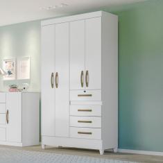 Guarda Roupa Solteiro com 4 Portas 4 Gavetas 110x204cm Sobral Moval Branco Flex