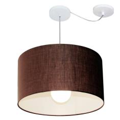 Lustre Pendente Cilíndrico Com Desvio de Centro Vivare Md-4234 Cúpula em Tecido 60x30cm - Bivolt